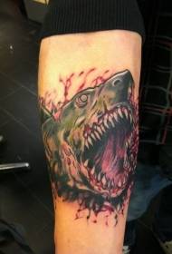 Lelaki Lengan Warna Zombie Shark Tattoo Pattern