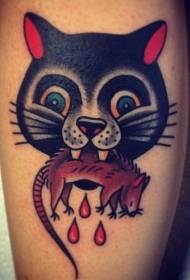 цветная татуировка мыши укуса кошки