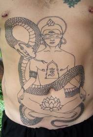 statua del Buddha del ventre con motivo tatuaggio linea pitone
