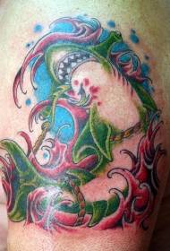 patrón de tatuaxe de tiburón de cor de ombreiro
