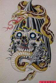 labai populiarus gyvatės ir kaukolės tatuiruotės rankraštis