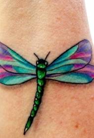 цветна красива татуировка на стрекоза, татуировка 134151-назад красива цветна шарка-татуировка на пеперуда и цветя