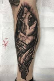 boys calf on black pricks abstract lines small animal shark tattoo pictures