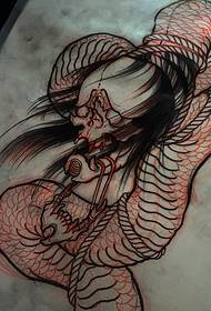 Japanese style snake body skull tattoo tattoo manuscript