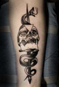 black ash dagger pierced skull and snake tattoo pattern