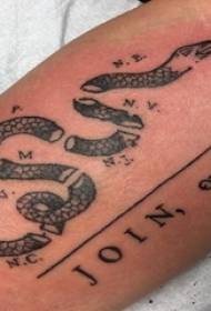 berniukų rankos ant juodos linijos kūrybinio siaubo sulaužytos gyvatės tatuiruotės nuotrauka