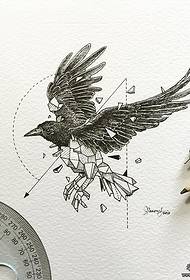 Raven Geometry Line-Kombinations-Tätowierungs-Muster-Manuskript