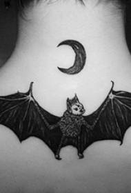 girls behind the neck black point simple line moon and bat tattoo pictures