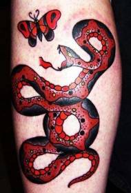 model i tatuazhit të gjarprit të kuq dhe të zi dhe tatuazh flutur
