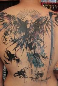 modello di tatuaggio dell'inchiostro splash nero corvo posteriore