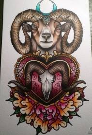 Europska i američka ovčja glava rukopis cvijeta božura tetovaža rukopis