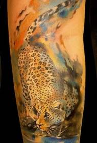 arm colorful leopard tattoo pattern