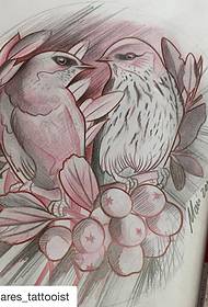 Европски и американски училишни птици птици овошје шема тетоважа ракопис