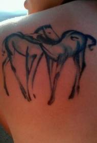Twee paarden zwart silhouet schouder tattoo patroon