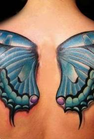 Slatki plavi leptir krila tetovaža uzorak na leđima