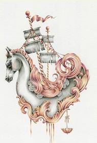 Gambar corak manuskrip tato kuda warna yang indah