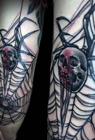 Зрелищна черна загадъчна паяжина и модел на татуировка на черепа