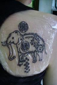 back elephant with Hindu symbol tattoo pattern
