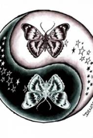 Musta ja harmaa luonnos kirjallisesti kauniin perhonen yin ja yang juorut tatuointi käsikirjoitus