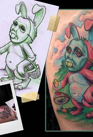 patrón de tatuaje de conejo de dibujos animados lindo
