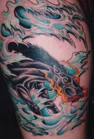 Asiatisk stil sort hest flamme tatoveringsmønster