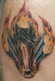 Shoulder color flame horse tattoo pattern