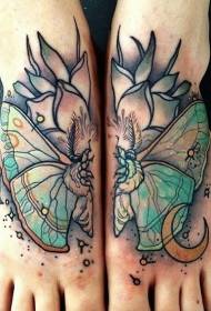Sottopiede colorato con ali di farfalla fiori e motivo tatuaggio luna