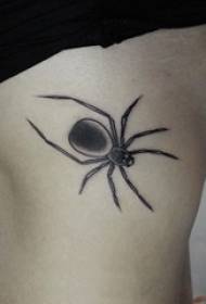 girls side waist black gray point thorn simple Line small animal spider tattoo picture