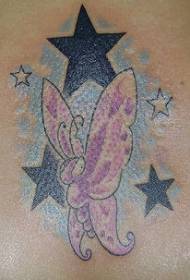 Rožinio drugelio ir pentagramos tatuiruotės modelis