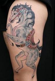 Modello di tatuaggio di fiori di zingara cavallo divertente colore sulle gambe