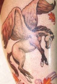 Umbala womlenze we-Pegasus kanye namaqabunga awele we-tattoo izithombe