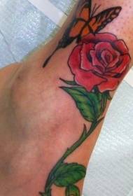 Patron de tatuatge de papallona i rosa vermella