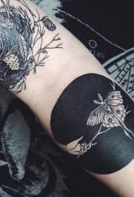 Hand branch butterfly black and white tattoo pattern