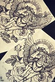 Τριαντάφυλλο λουλούδι πτέρυγα τατουάζ χειρογράφημα εικόνα