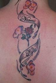 Motif de tatouage alphabet rose et papillon