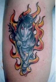 Lábszínű dühös ló láng tetoválás kép