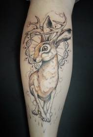 insolito vitello coniglio con motivo tatuaggio combinato di cervi