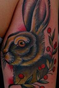 old school bunny with berry color tattoo pattern