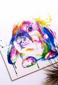 歐洲學校潑墨畫可愛的兔子紋身圖案手稿