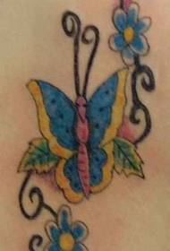 Butterfly and color flower tattoo pattern