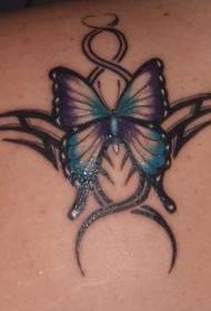 Patrón de tatuaje de mariposa hermosa azul y púrpura
