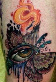 Paslaptingas derinys spalvų drugelio ir akių žvakių tatuiruotės modelis