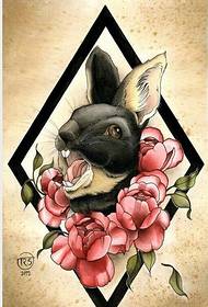 smuk kanin rose tatovering manuskript mønster billede