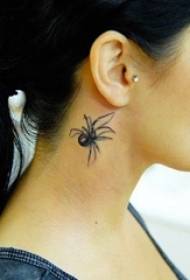 girls behind the ear black gray sketch point thorn trick creative spider 3d tattoo picture