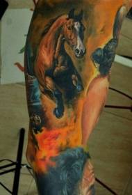 Цветна боја боја, симпатична реална шема на тетоважа на коњи