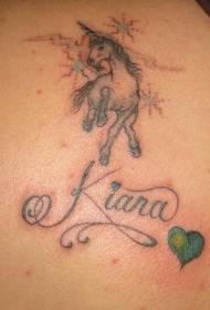 Unicorn colorat din spate cu model de tatuaj englezesc