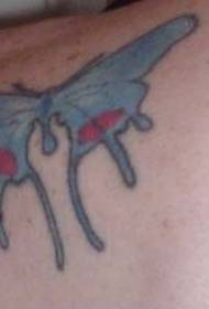 Zils tauriņš ar sarkanu plankumainu tetovējuma modeli