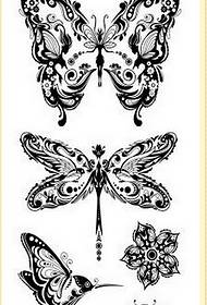 Um conjunto de padrões de manuscrito de tatuagem linda borboleta