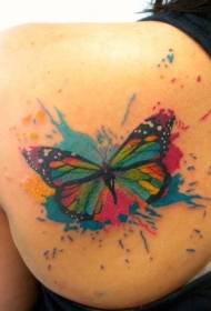 Patrón de tatuaje de mariposa acuarela trasera