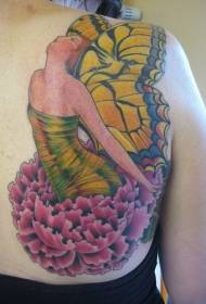Culoarea spatelui fluture aripi elf și model de tatuaj de flori